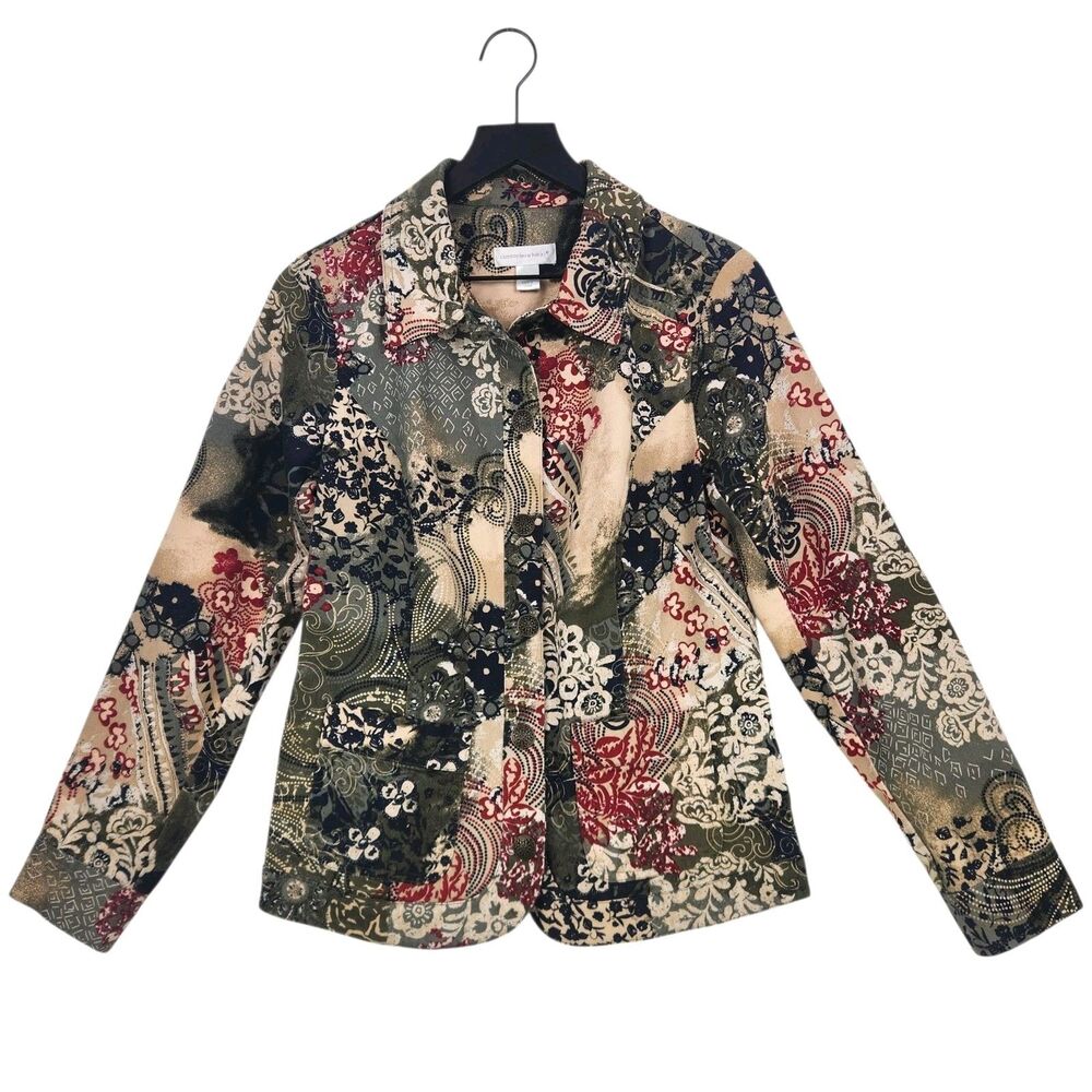 Christopher & Banks Blazer Women's Small Cotton Abstract Floral Artsy Graphic